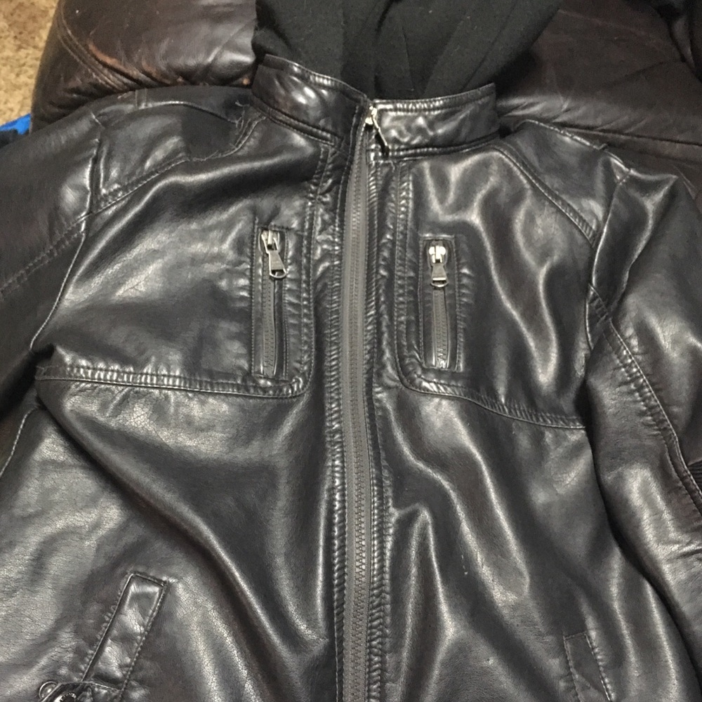 Leather jacket hoodie